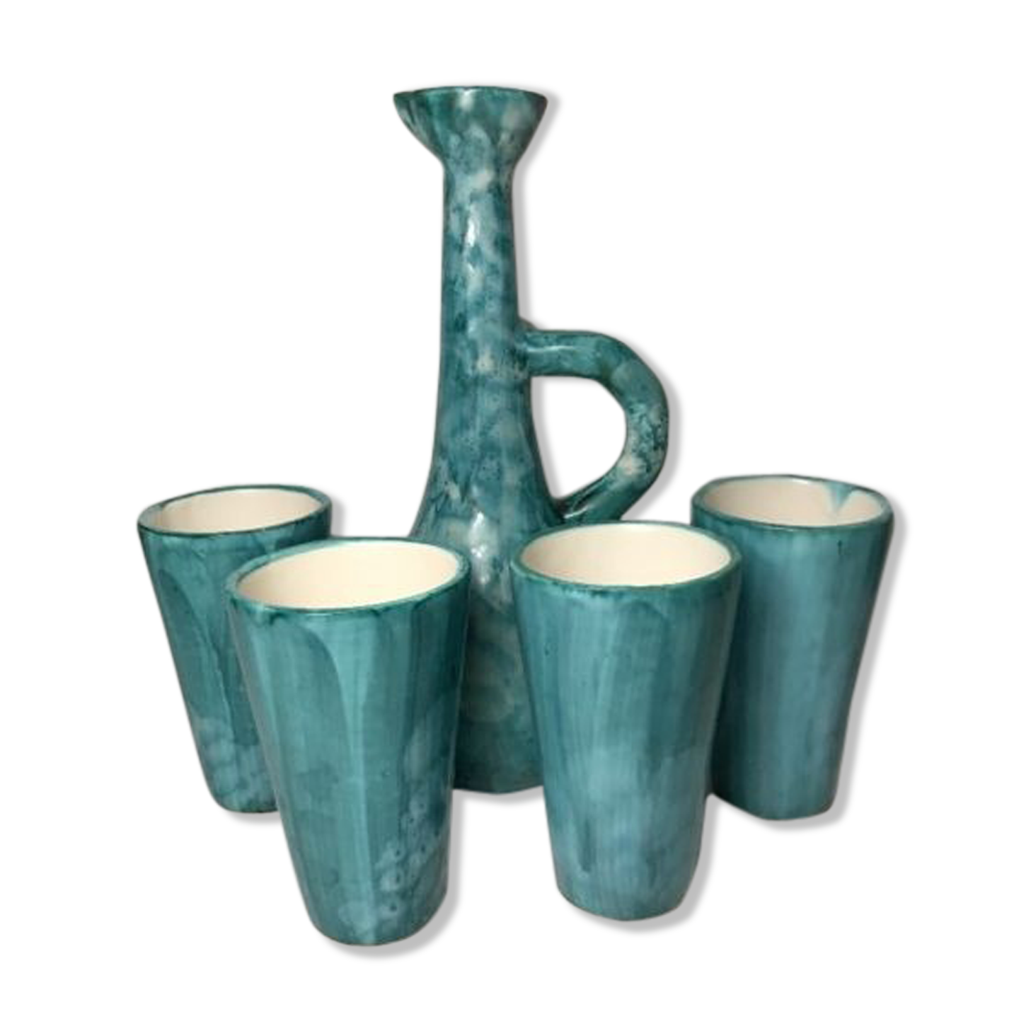 Service to Orange vintage vallauris bonaudi pitcher & 4 glasses