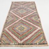 4x8 Green & Beige Vintage Kilim Rug, 133x253Cm