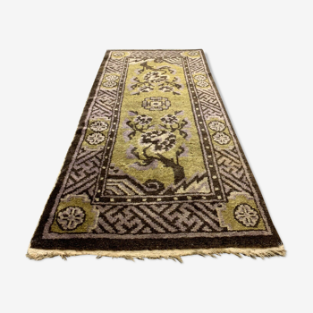 Antique Chinese Pao Tao Rug 145x68 cm, Wool, Gold and Brown