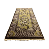 Antique Chinese Pao Tao Rug 145x68 cm, Wool, Gold and Brown