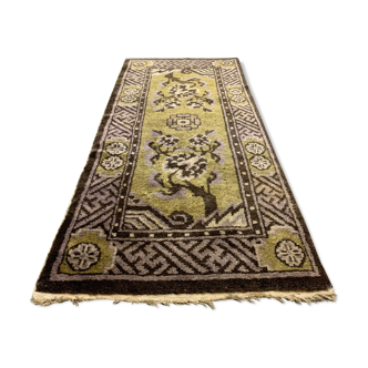 Tapis chinois pao tao rug 145x68 cm laine or et brun