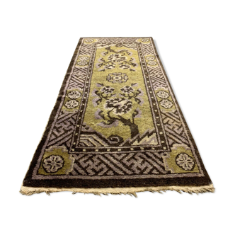 Antique Chinese Pao Tao Rug 145x68 cm, Wool, Gold and Brown