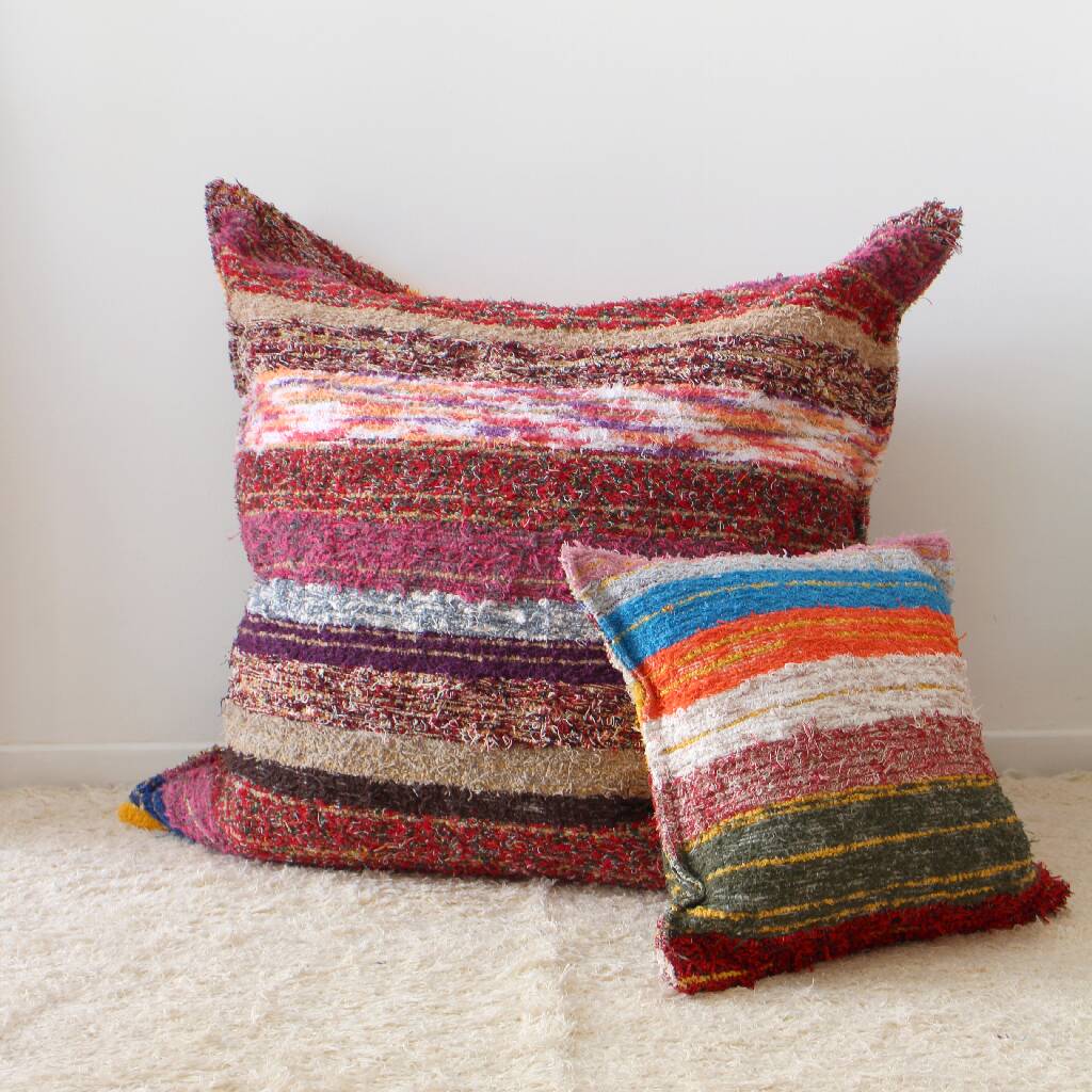 Handwoven recycled cotton pouf cover