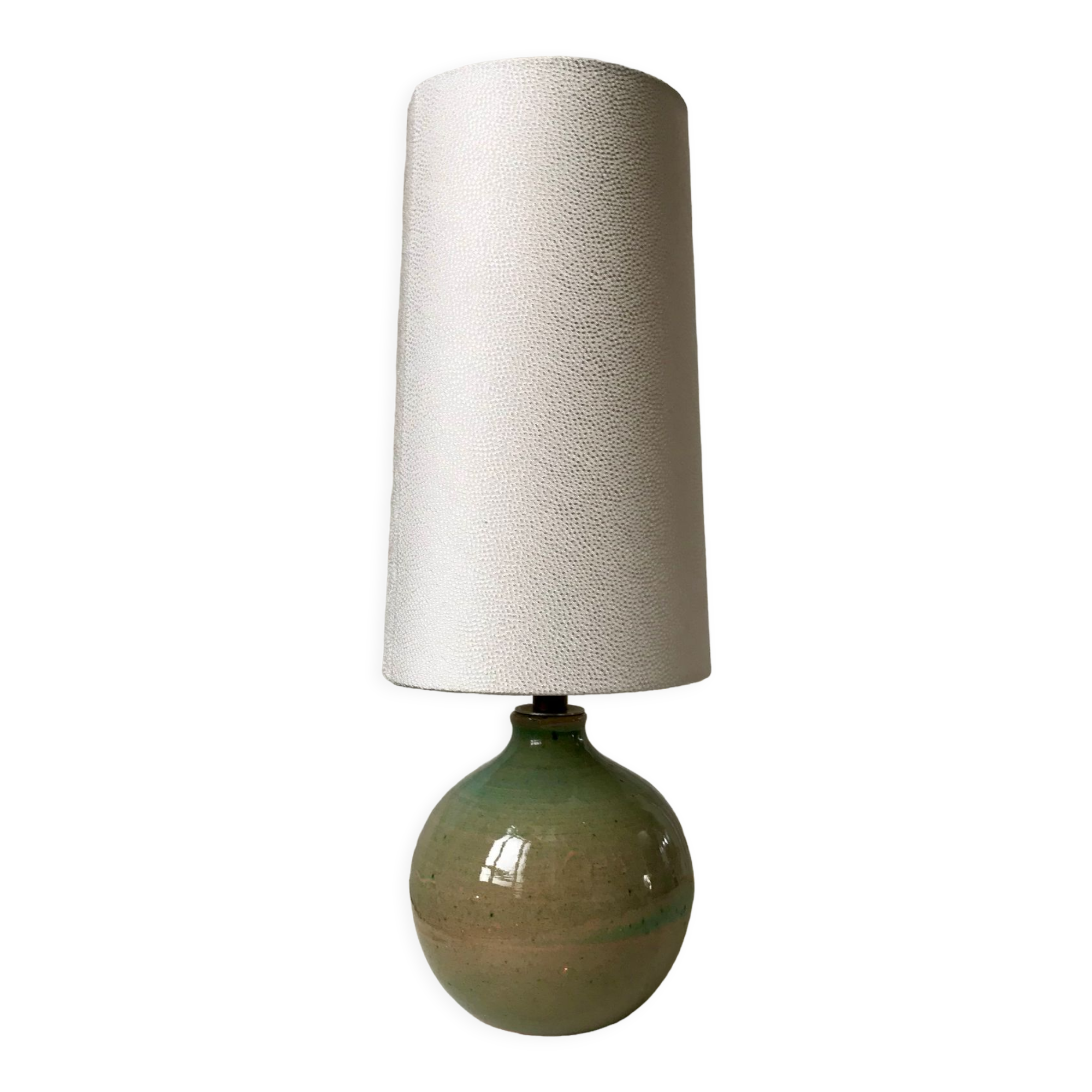 Signed stoneware lamp with cylindrical shade 60s-70s