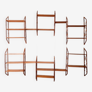 Shelves / Wall bookcase with bamboo ladders Vintage from the 60s Modular up to 7 m