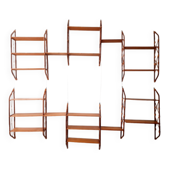 Shelves / Wall bookcase with bamboo ladders Vintage from the 60s Modular up to 7 m