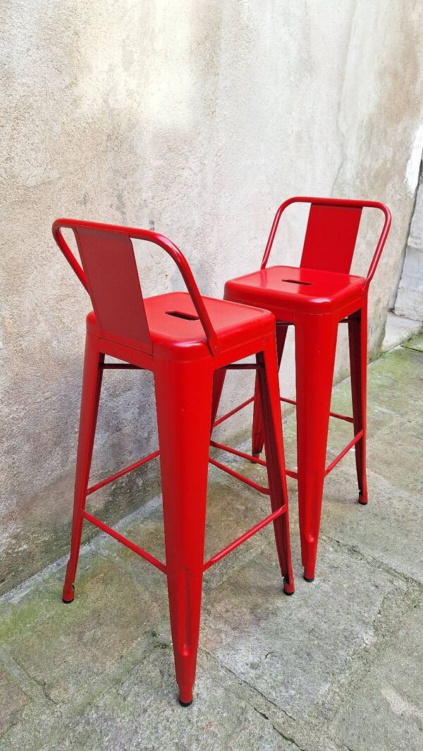 Paire de tabouret de bar Tolix rouge