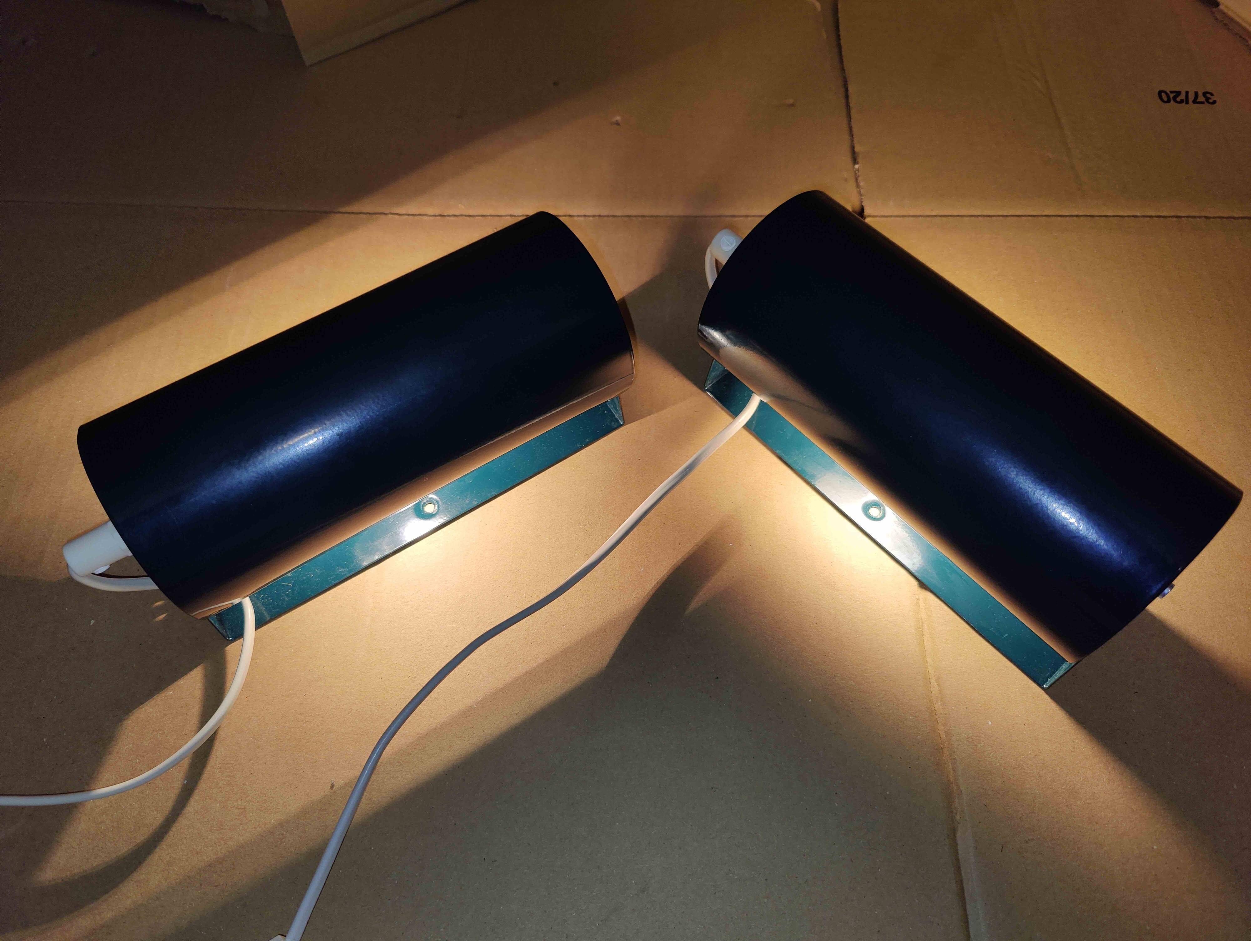 Pair of green Lod type v413 roller wall lights from Ikea.