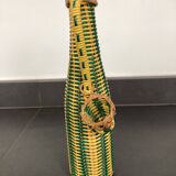 Bottle covered with rattan and scoubidou, 60s-70s