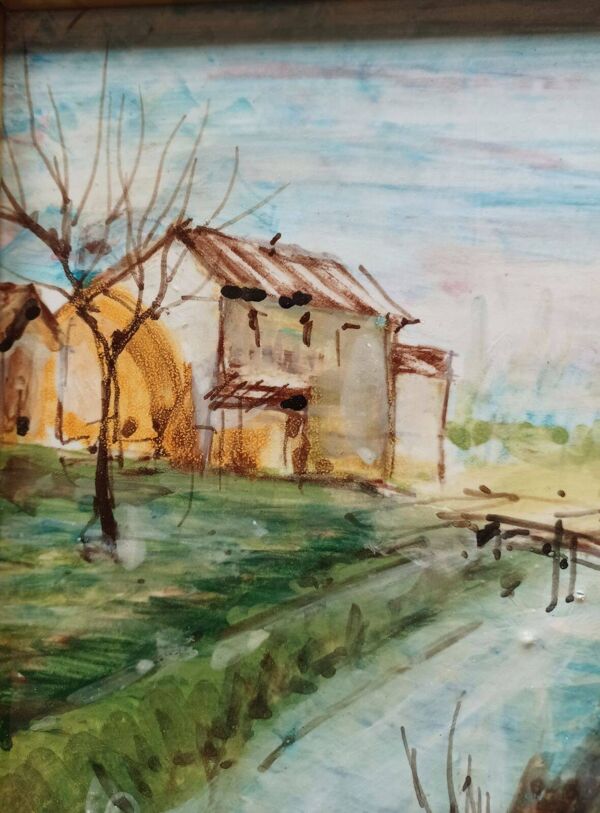 Carreau de céramique encadré et peint à la main