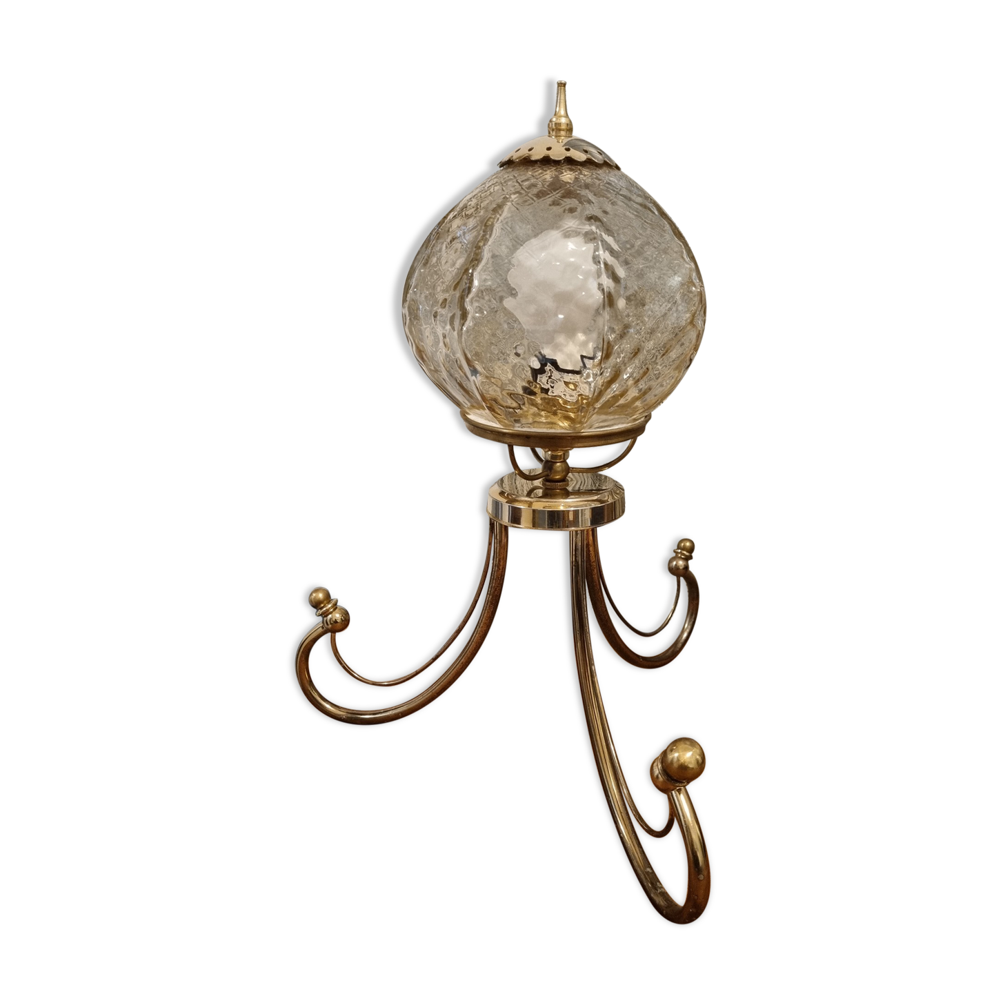 Table lamp, tripod, golden brass, vintage, 50s