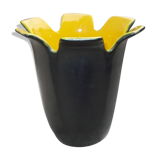 Saint-Clément black and yellow "petals" vase by b. létalle - 1950 vintage