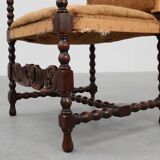 18th-Century Belgian Baroque Armchair in Wood and Leather, Louis XIV Period