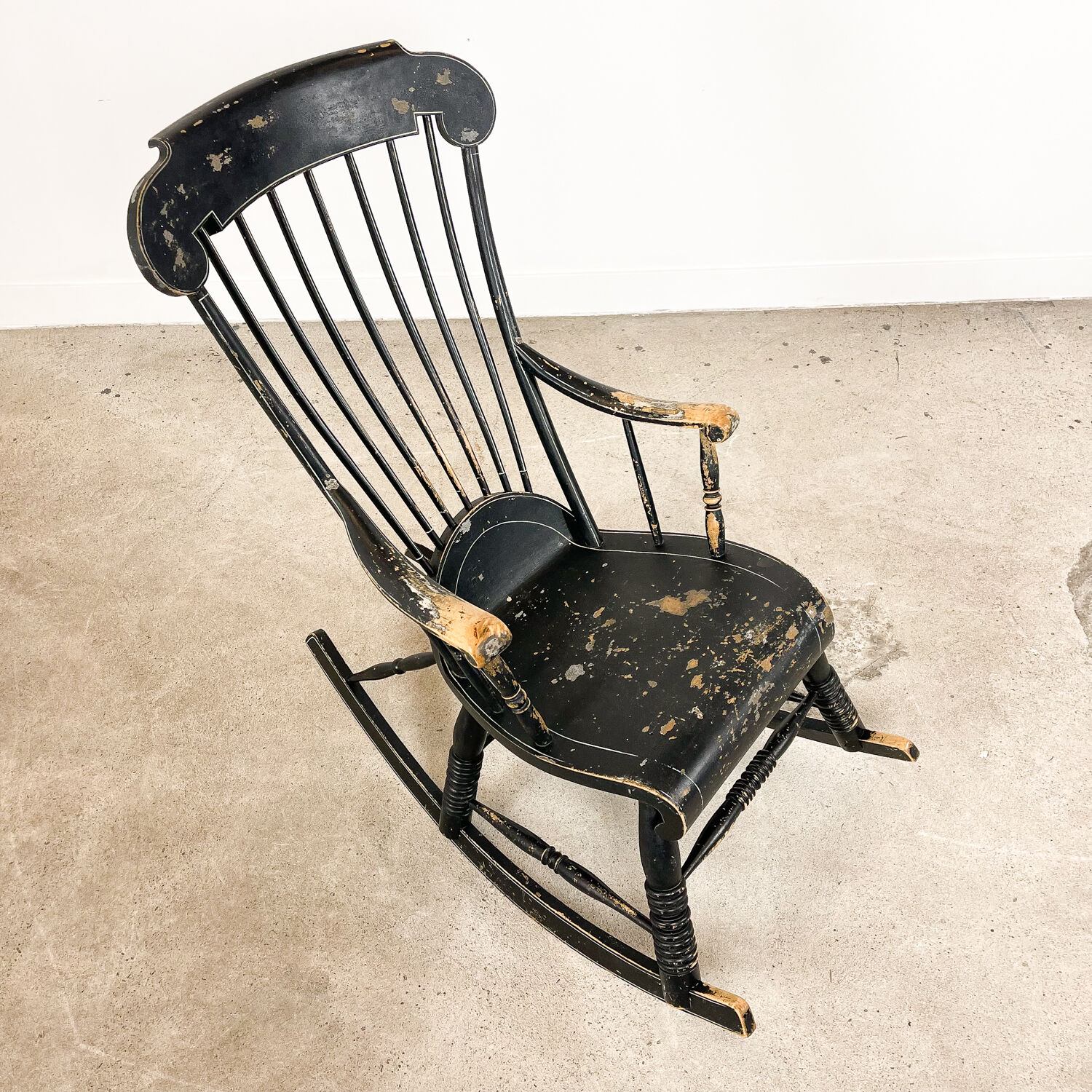 Swedish antique black painted rocking chair