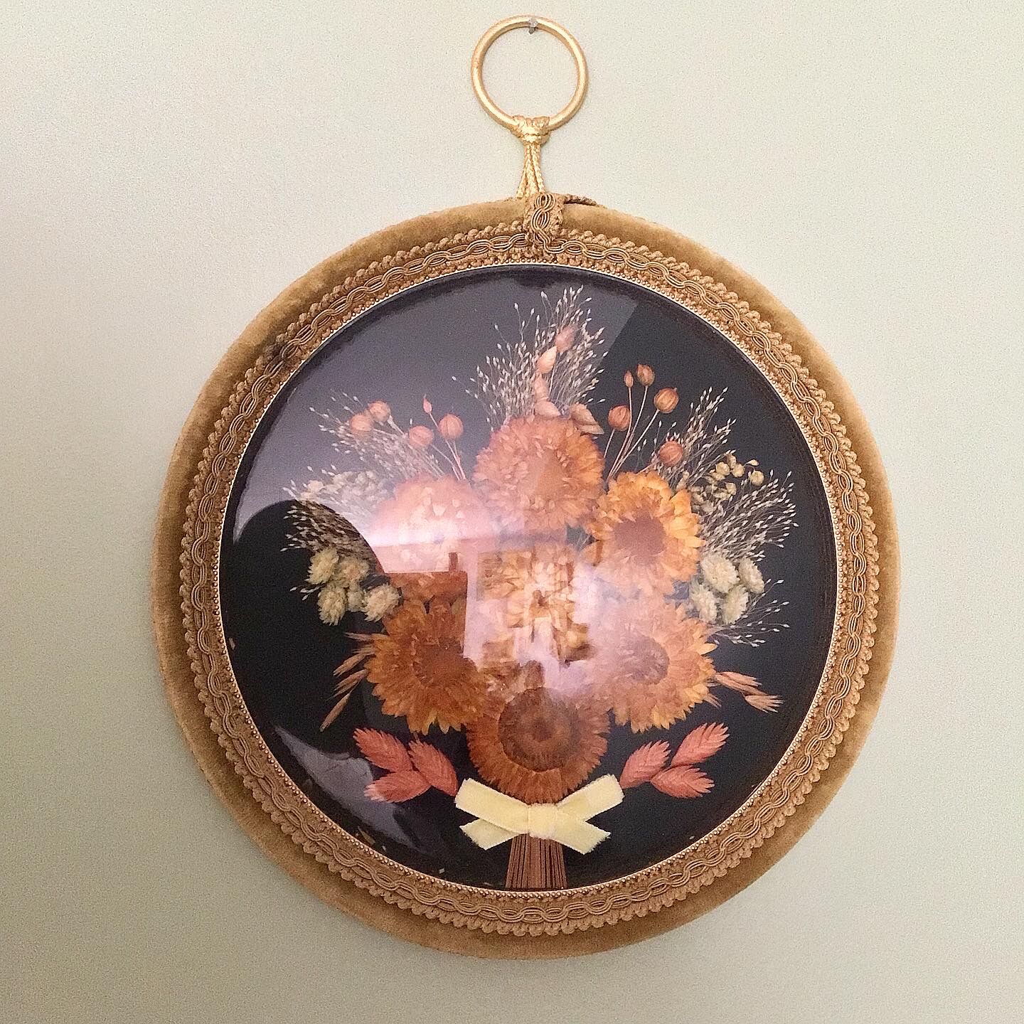 Vintage frame domed glass dried flowers