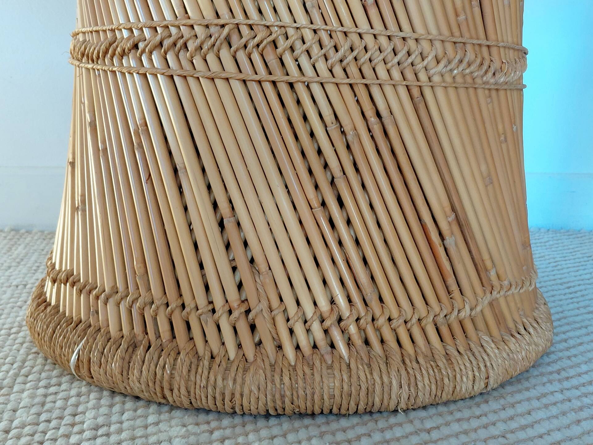 Vintage coffee table with braided cord in Audoux Minet bamboo style/1970s