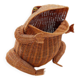 Vintage wicker frog and scoubidou, Olivier Cajan, 1970s