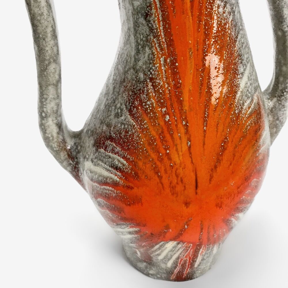 Large asymmetrical vase Vallauris pearl grey and enamelled orange