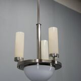 Art Deco Tubular Nickel Plated Chandelier, 1920s, Restored