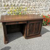 Rustic solid oak desk on leather