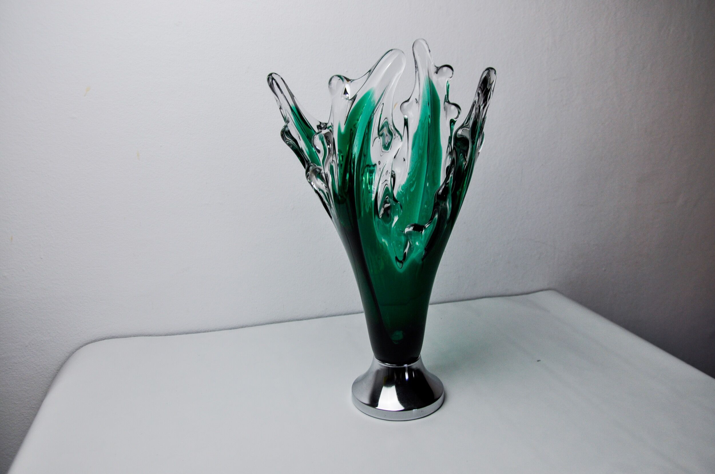 Sommerso vase by seguso in green murano glass, Italy, 1970