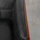 Art Deco  black leather 2.5-seater design sofa with beautiful woodwork