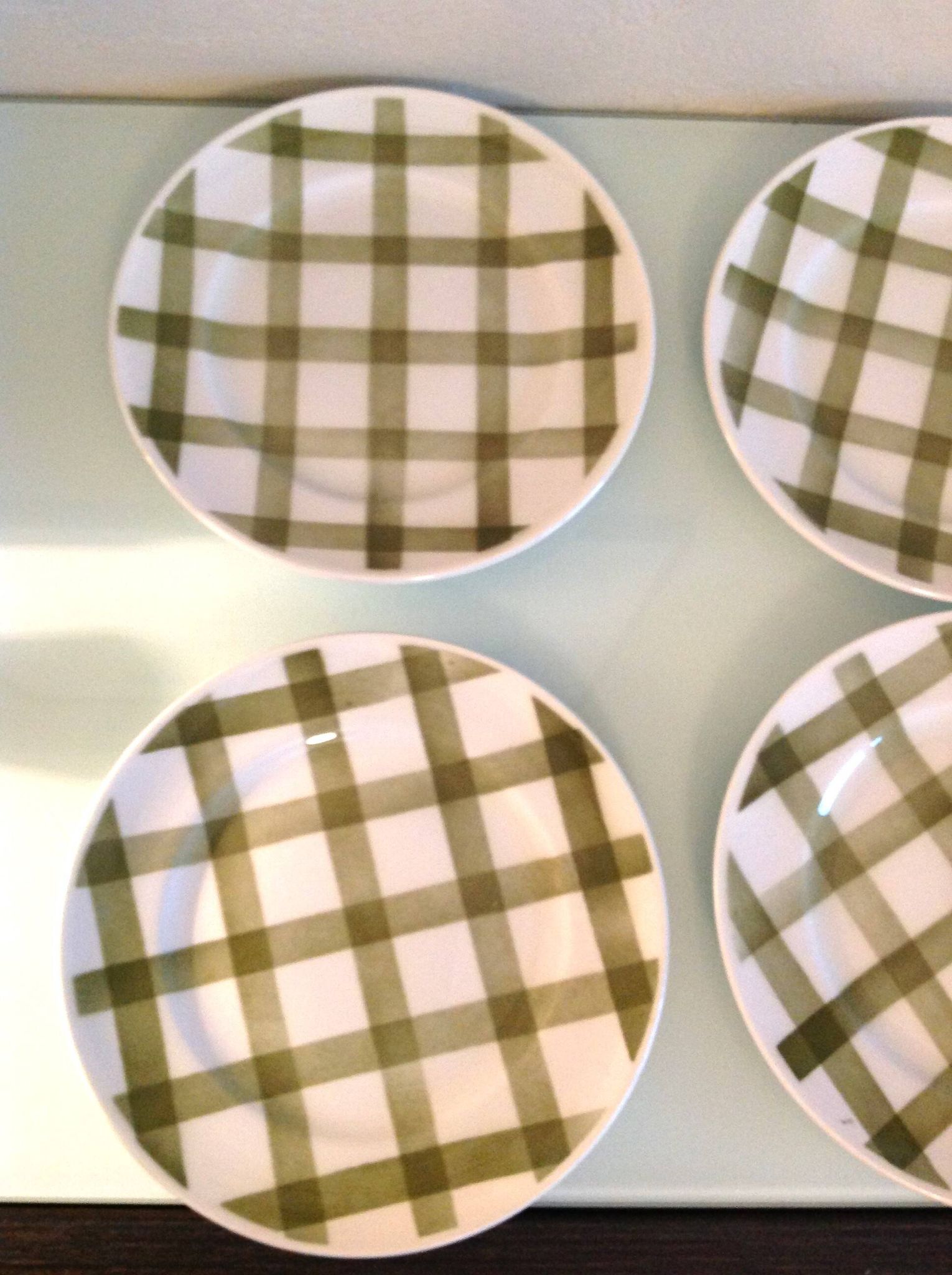 Set of six Moulin des Loups dessert plates, Nappe green model/ 50s-60s
