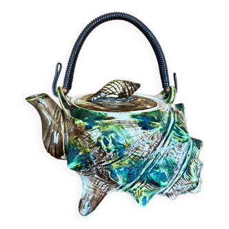 Théière coquillage en majolique 1950-70