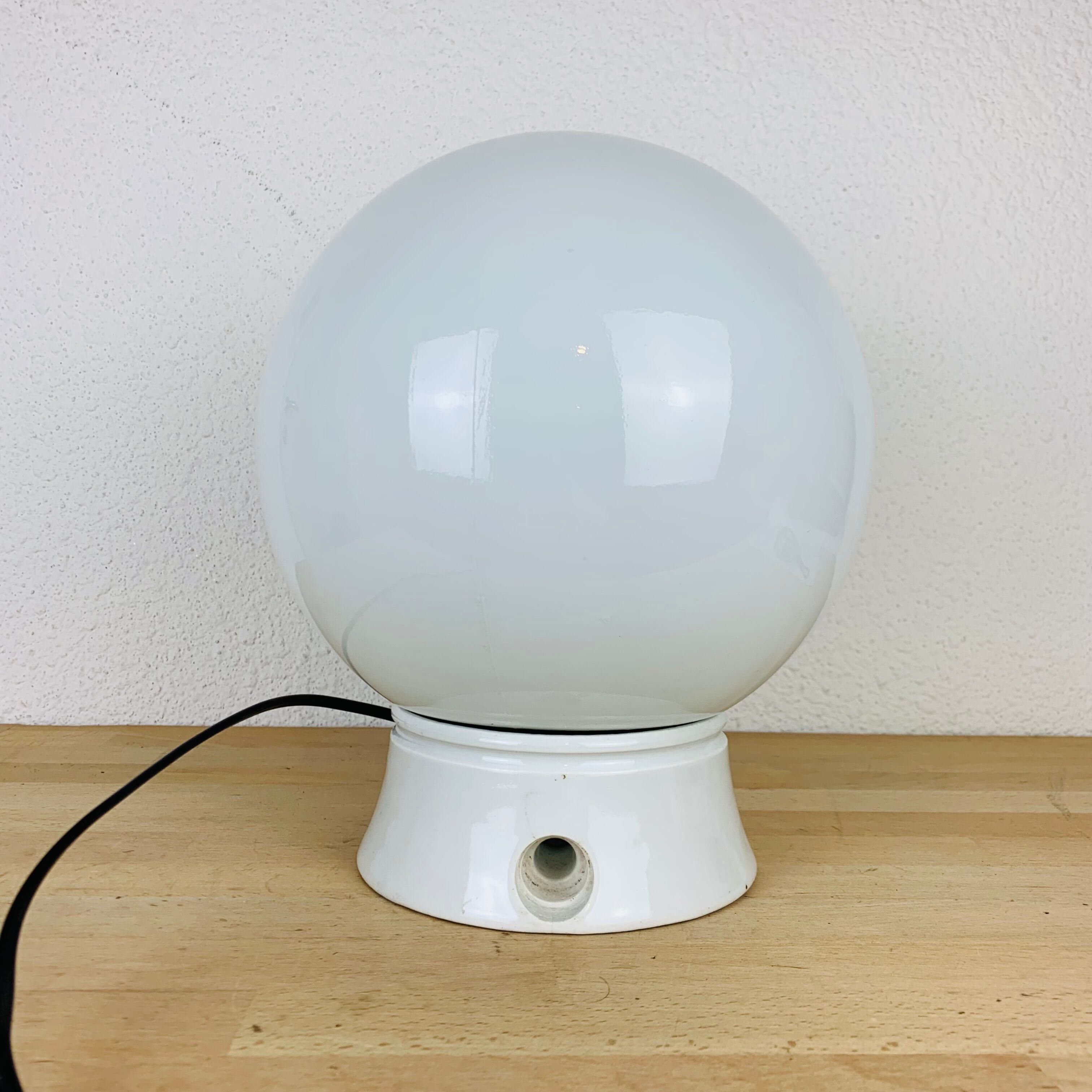 Lamp opaline globe and ceramic wall or ceiling lamp