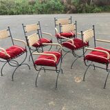 Six. Fauteuils en fer forgé, tressage  cordes