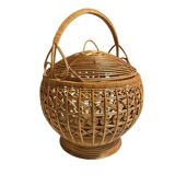 Large vintage woven rattan basket