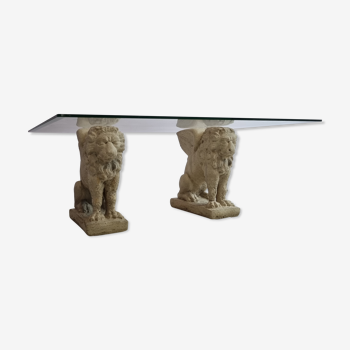 Table basse de pilier de pierre de lion