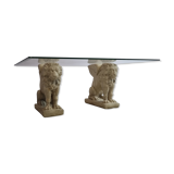 Lion stone pillar coffee table