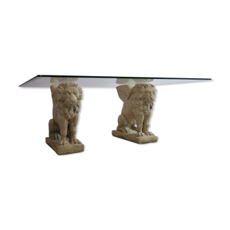 Lion stone pillar coffee table