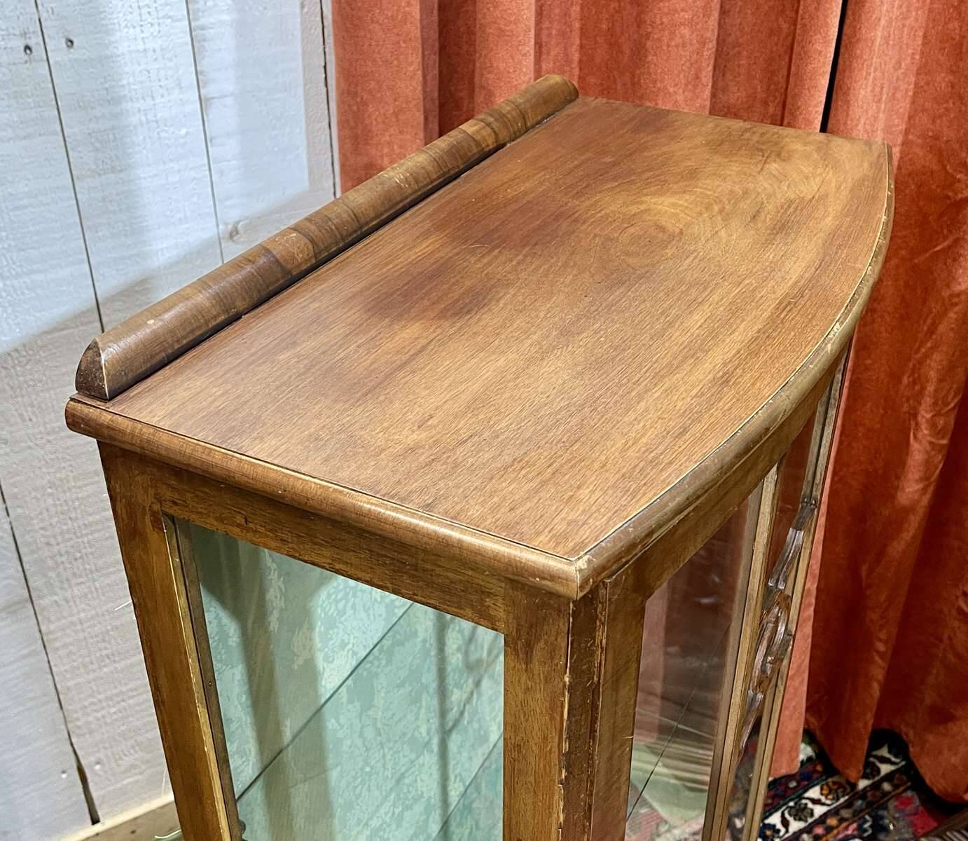 1950s English walnut display cabinet
