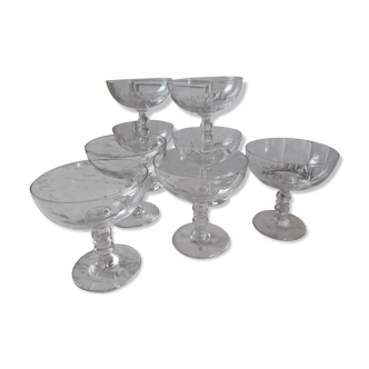 Lot de 8 coupes à champagne en cristal années 30