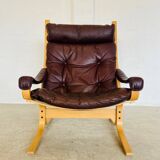 Vintage mid-century scandinavian brown leather lounge chair by ingmar relli