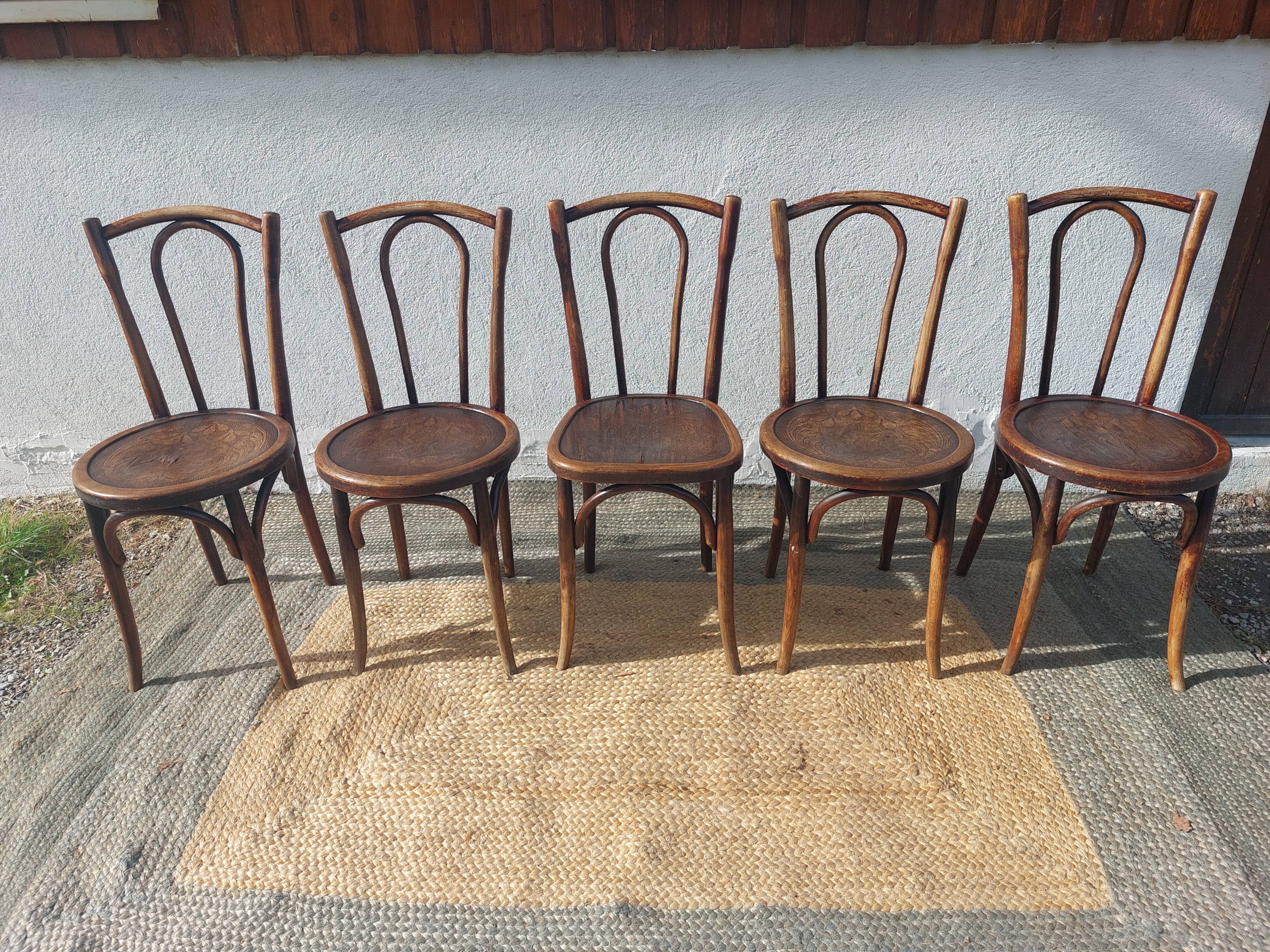 Set of 5 Buchon bistro chairs in curved wood