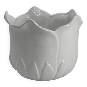 Cache-pot vintage en forme de tulipe en porcelaine blanche