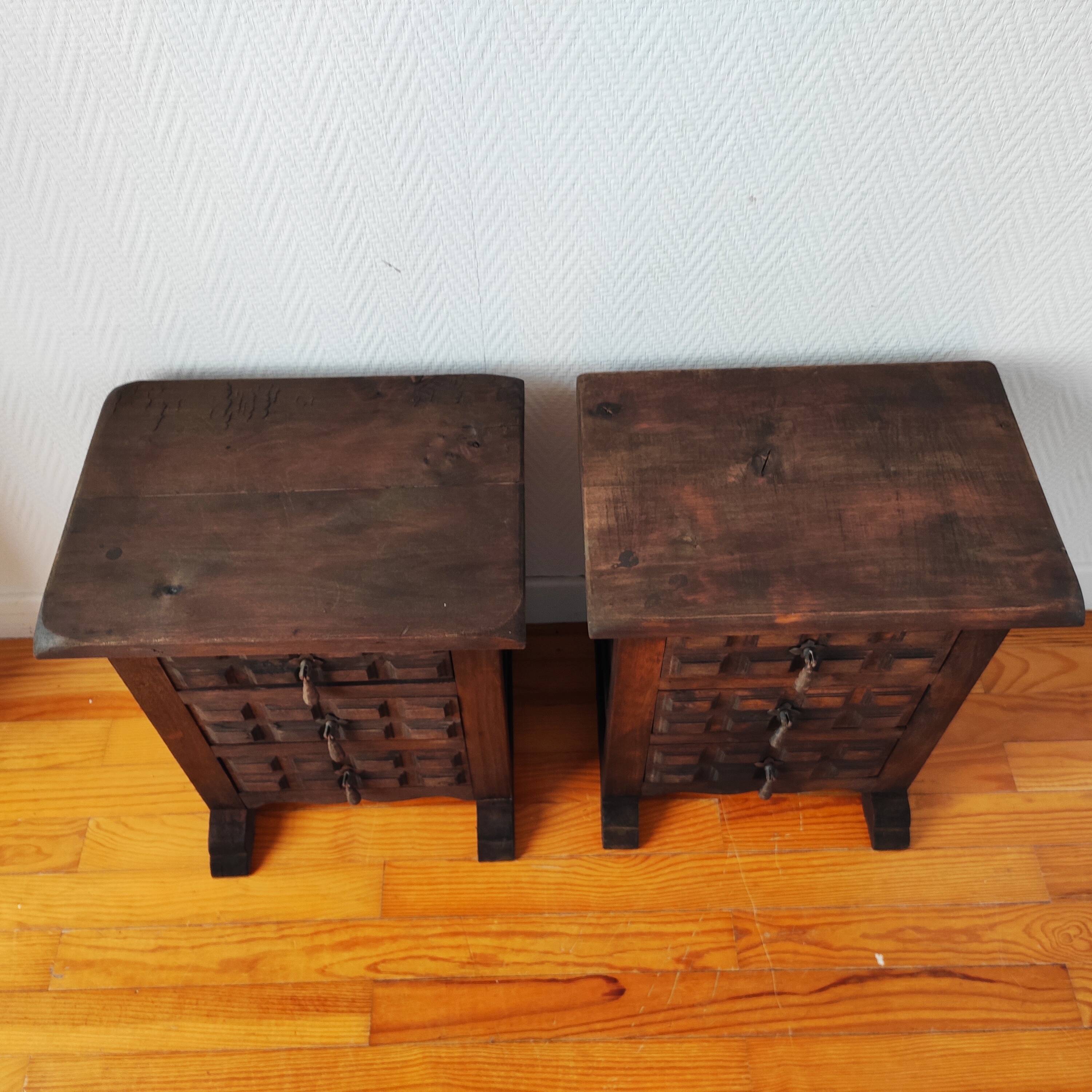 Brutalist pair of bedside tables, 1950.