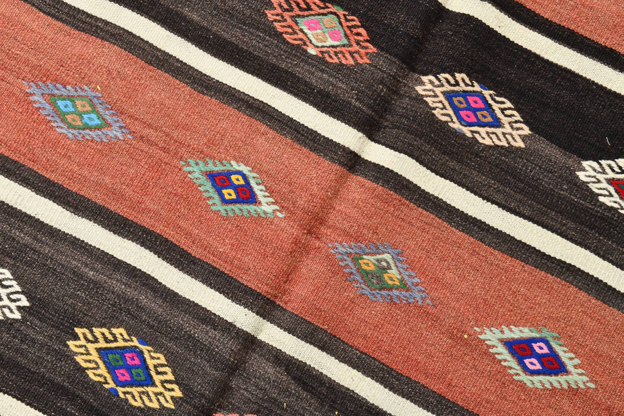 Light Red & Dark Brown Striped Kilim Rug, 168x264Cm