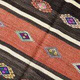 Light Red & Dark Brown Striped Kilim Rug, 168x264Cm