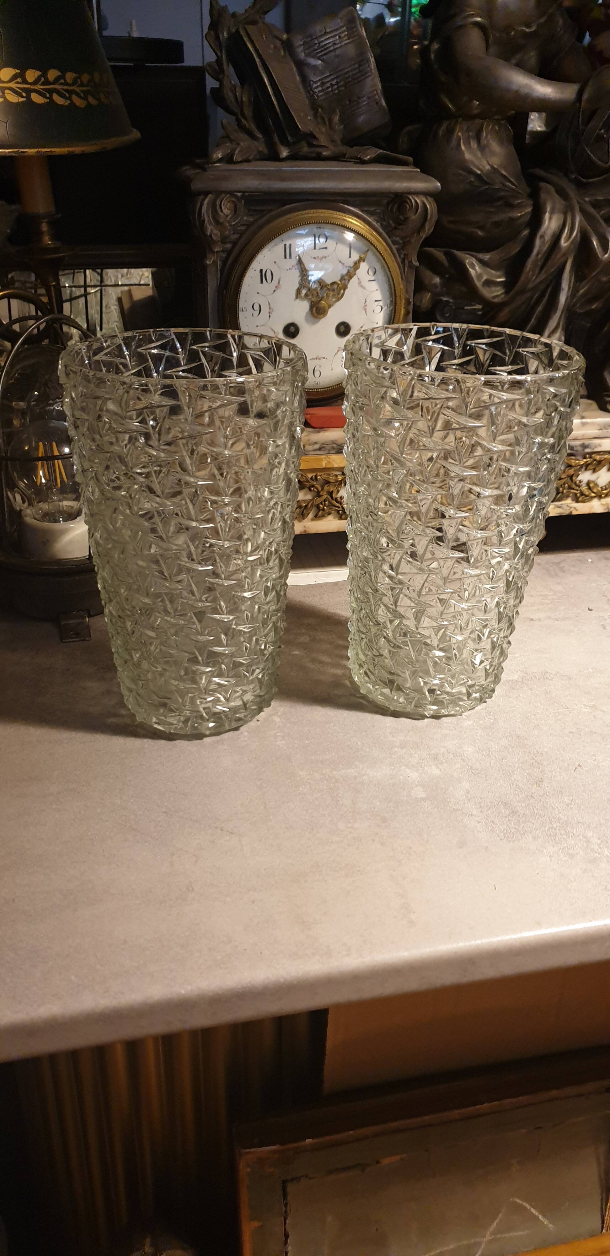 Pair of vintage diamond tip vases