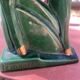 Pair of Art Deco deer by Charles Lemanceau in red and green ceramic.