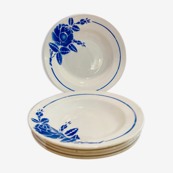 5 hollow floral plates blue sylvain moulin des loups - retro-vintage