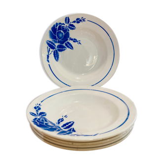 5 hollow floral plates blue sylvain moulin des loups - retro-vintage