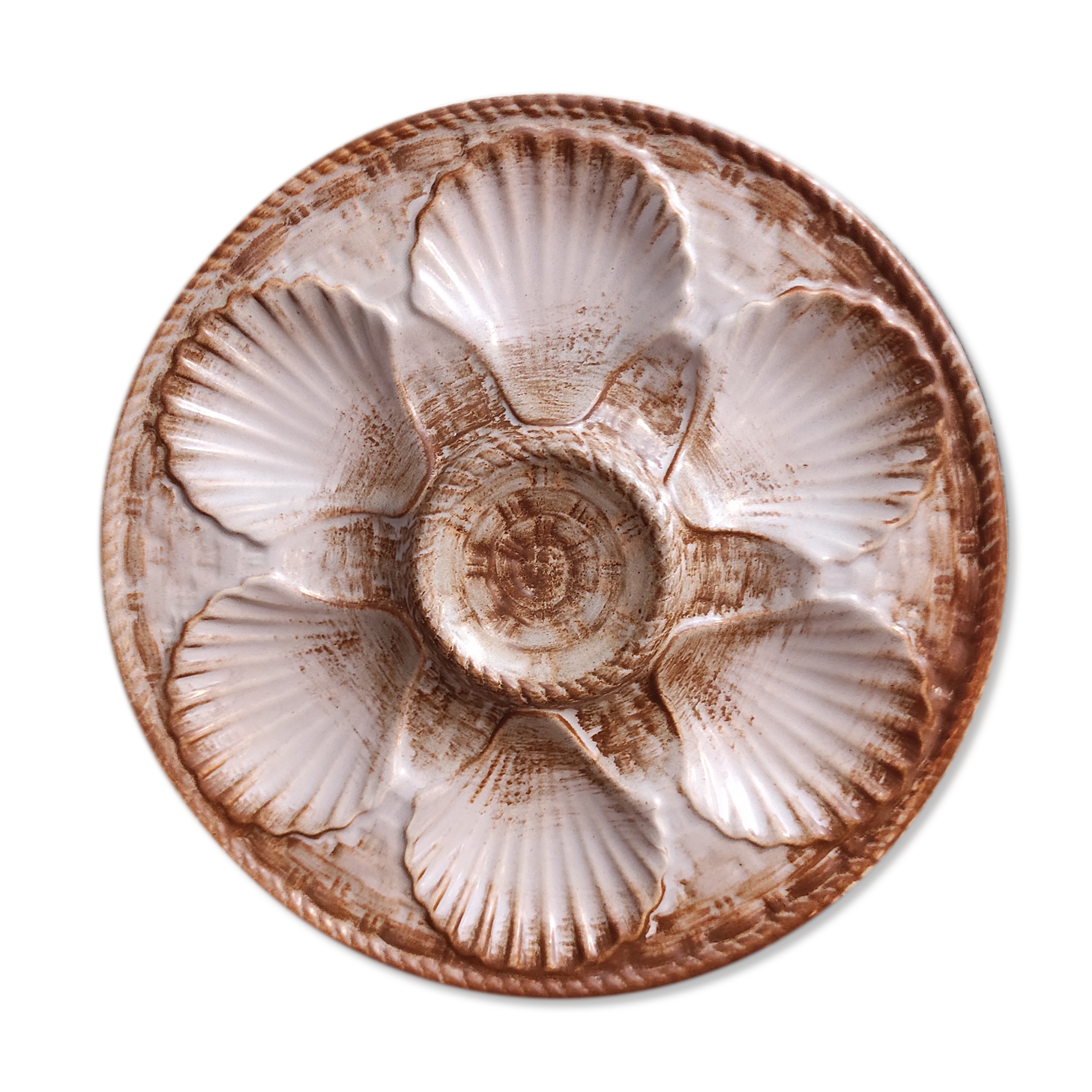 Vintage French Oyster Plate in Majolica from Longchamp