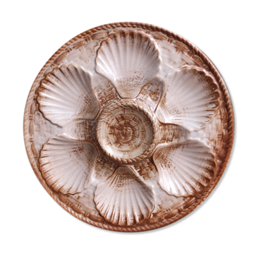 Vintage French oyster plate in Longchamp majolica.