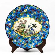 Longwy plate, early 20th century – Cloisonné enamels decorated with birds and flowers