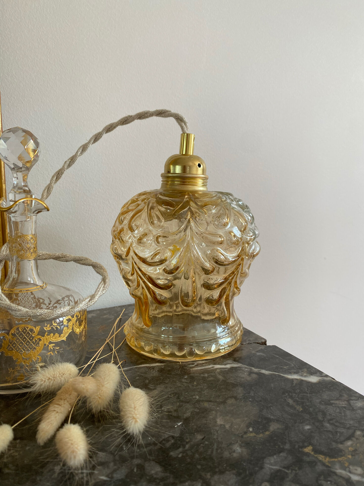 Vintage amber glass globe lamp